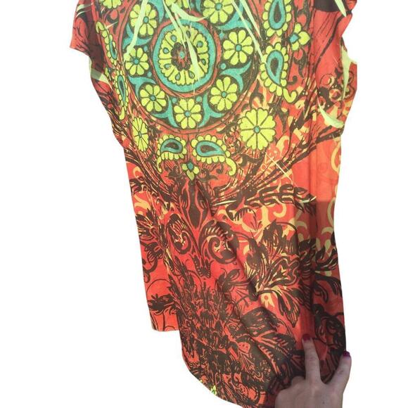 One world Womens Top Size Medium Burnout Fairy Grunge Green Brown Lace Flower - Picture 13 of 13